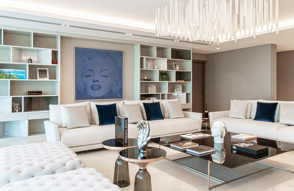 Private Apartment W Residence Palm Jumeirah Luxury Living Room - Ashtaar Interior Design