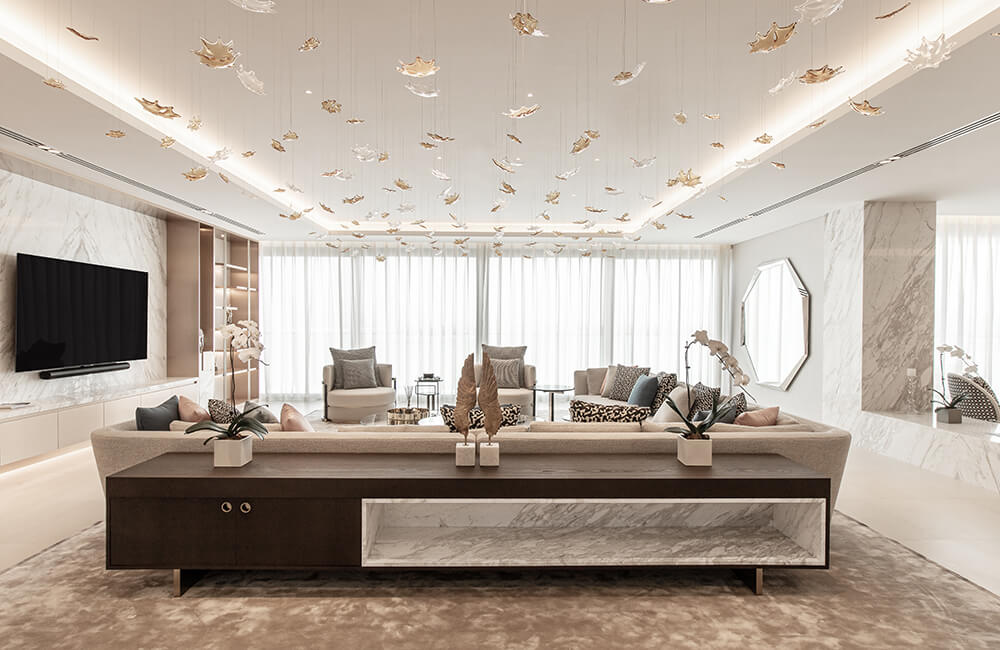 W Residence The Palm Jumeirah Luxury Living Room - Ashtaar Interior Design