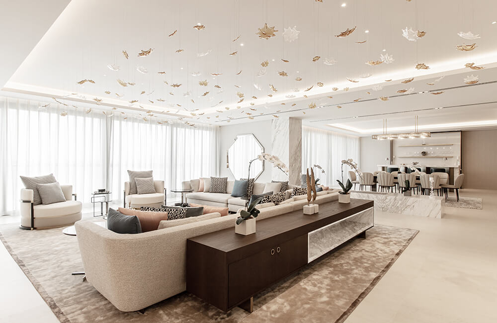 W Residence The Palm Jumeirah Luxury Interior Living Room - Ashtaar Interior Design